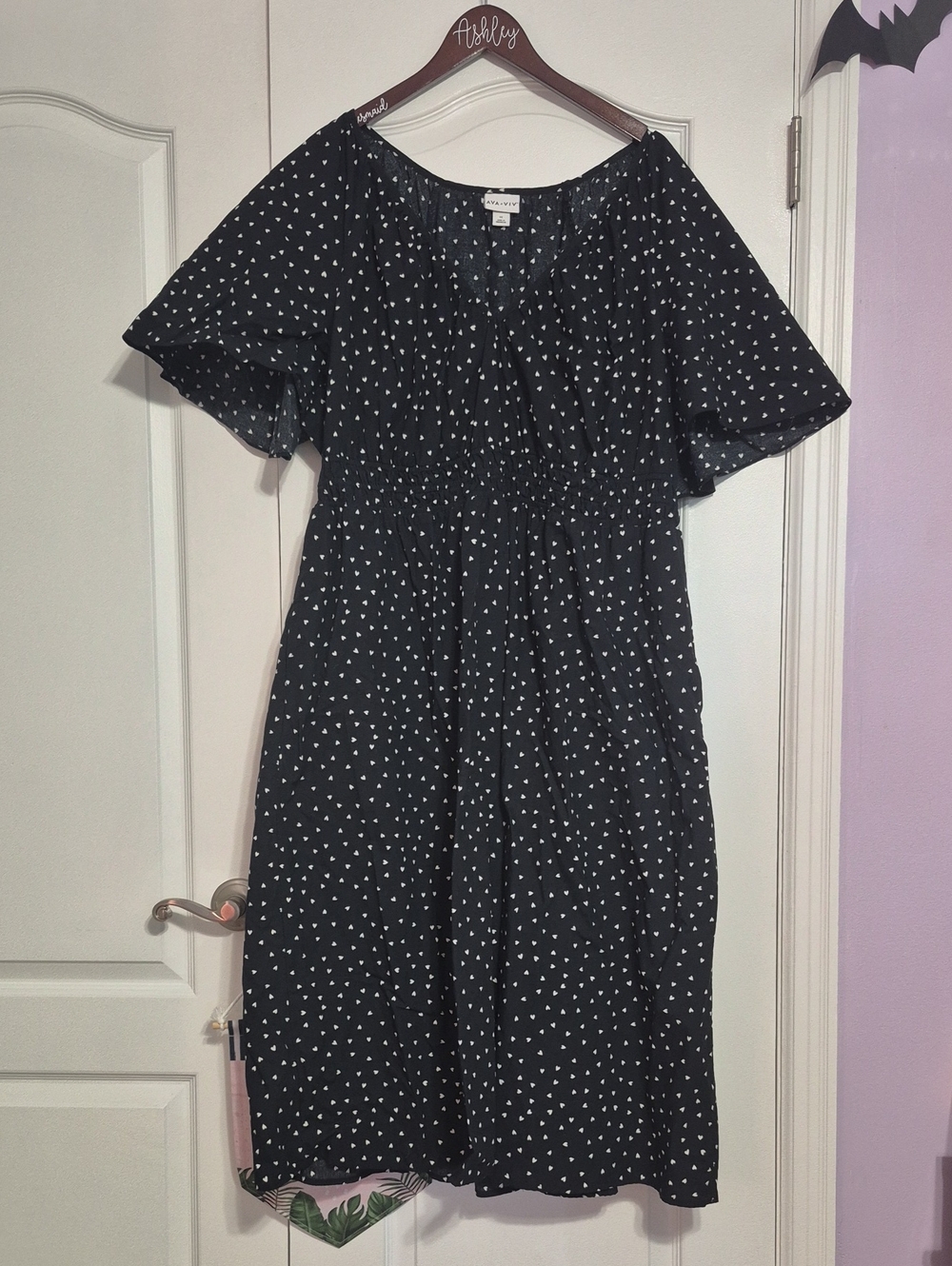 AVA & VIV Black Heart-Print Midi Dress